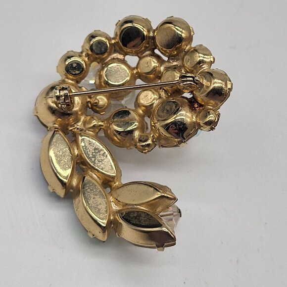VTG Swirl AB Faceted Dangling Bead Rhinestone Brooch Pin  Gold Tone - Picture 4 of 8